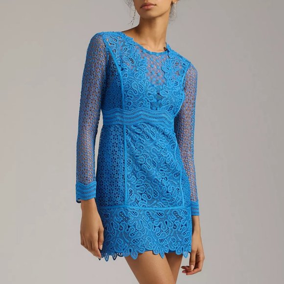 HTF By Anthropologie Sheer Lace Mini Dress - Picture 1 of 7